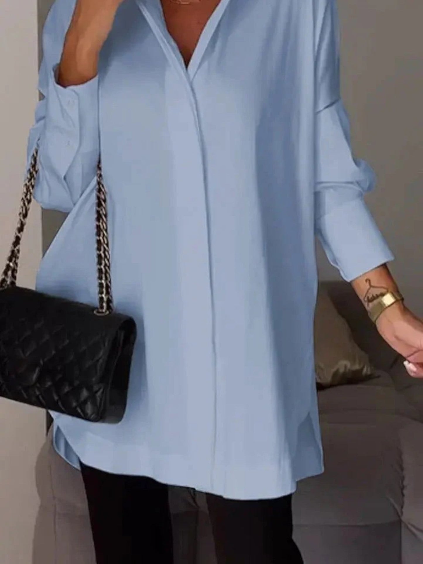Grazia - Camicia Chic Da Donna A Maniche Lunghe Azzurro