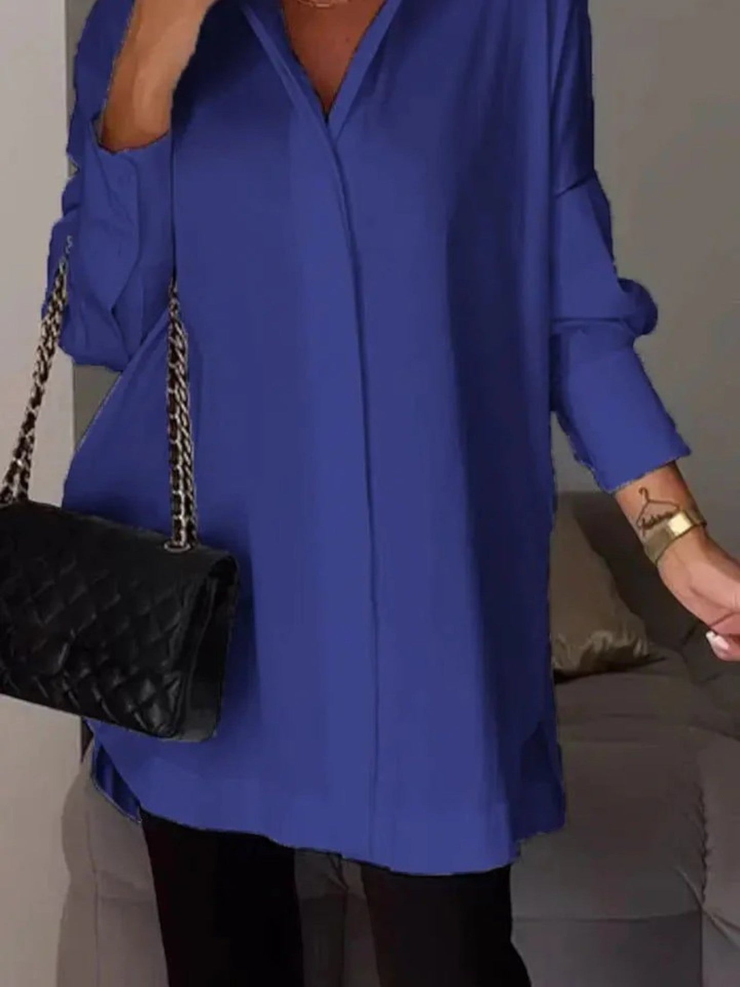 Grazia - Camicia Chic Da Donna A Maniche Lunghe Blu scuro
