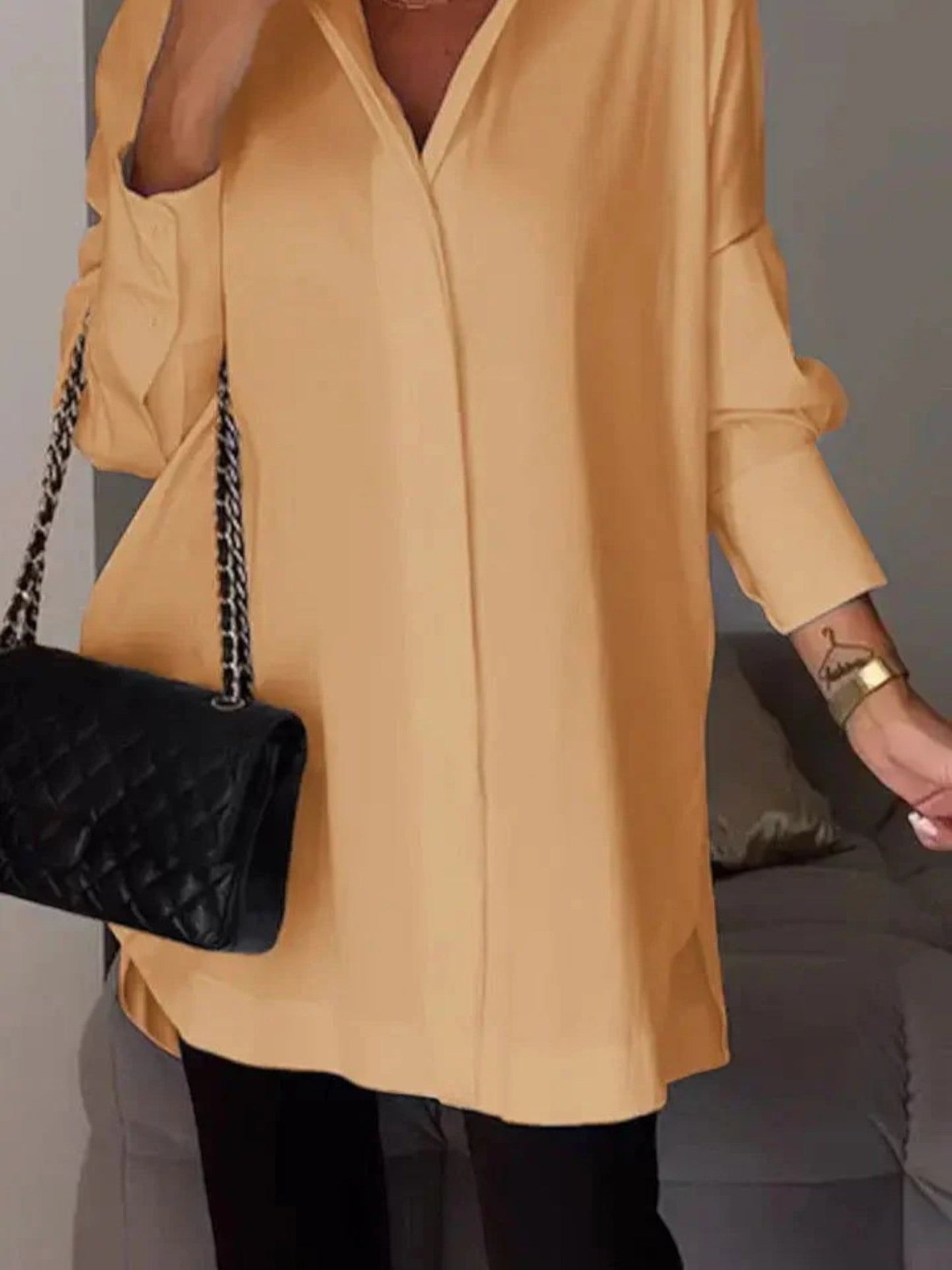 Grazia - Camicia Chic Da Donna A Maniche Lunghe Giallo