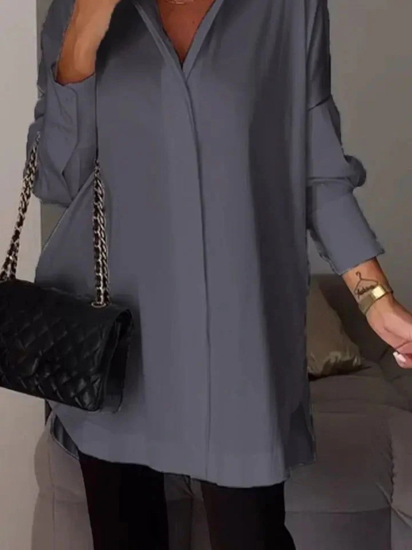 Grazia - Camicia Chic Da Donna A Maniche Lunghe Grigio