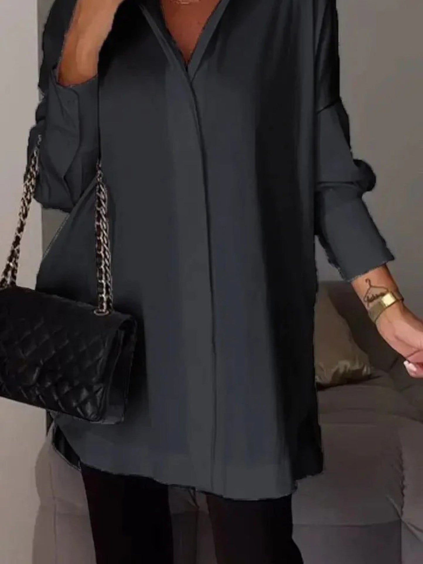 Grazia - Camicia Chic Da Donna A Maniche Lunghe Nero