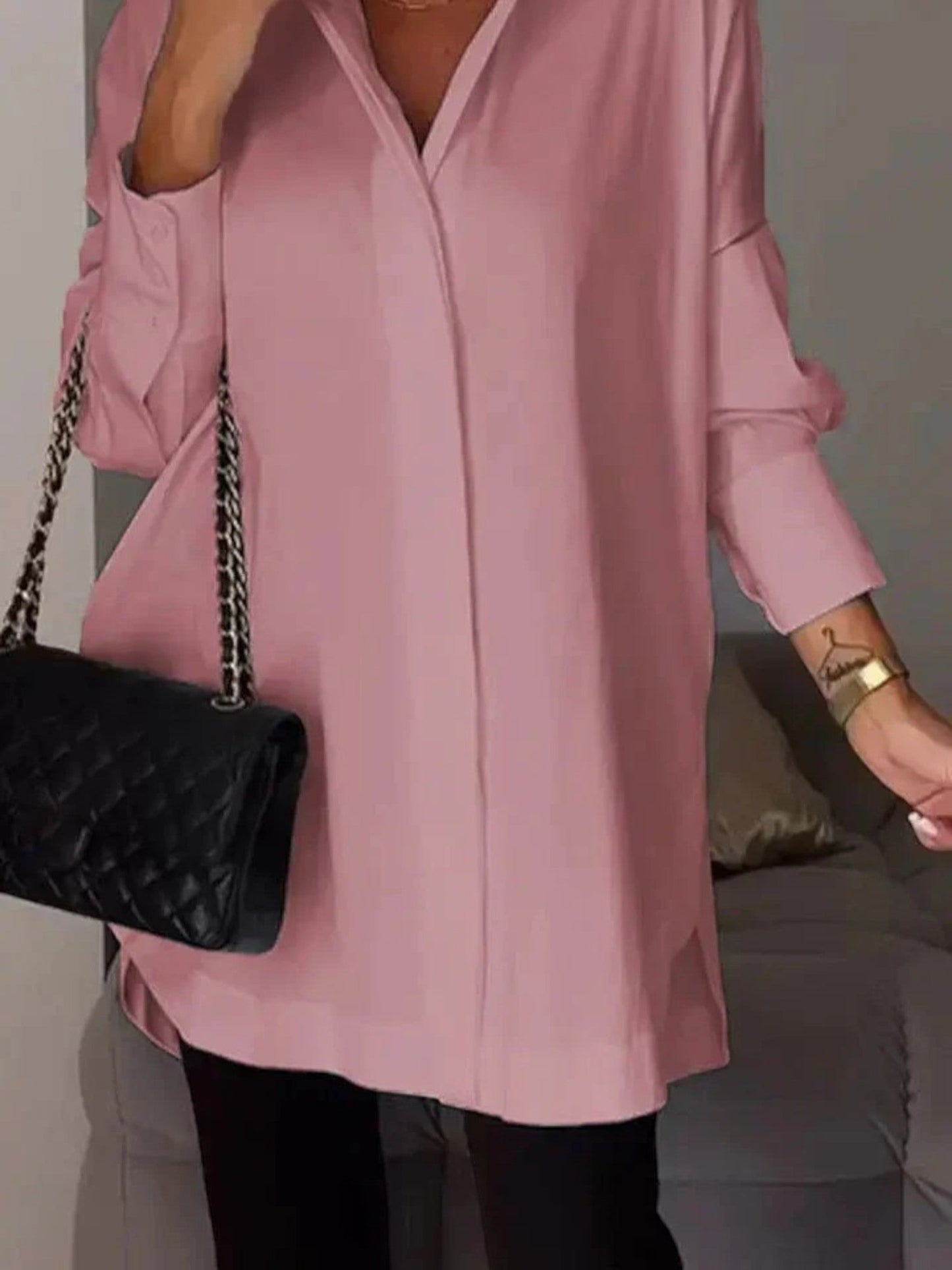 Grazia - Camicia Chic Da Donna A Maniche Lunghe Rosa