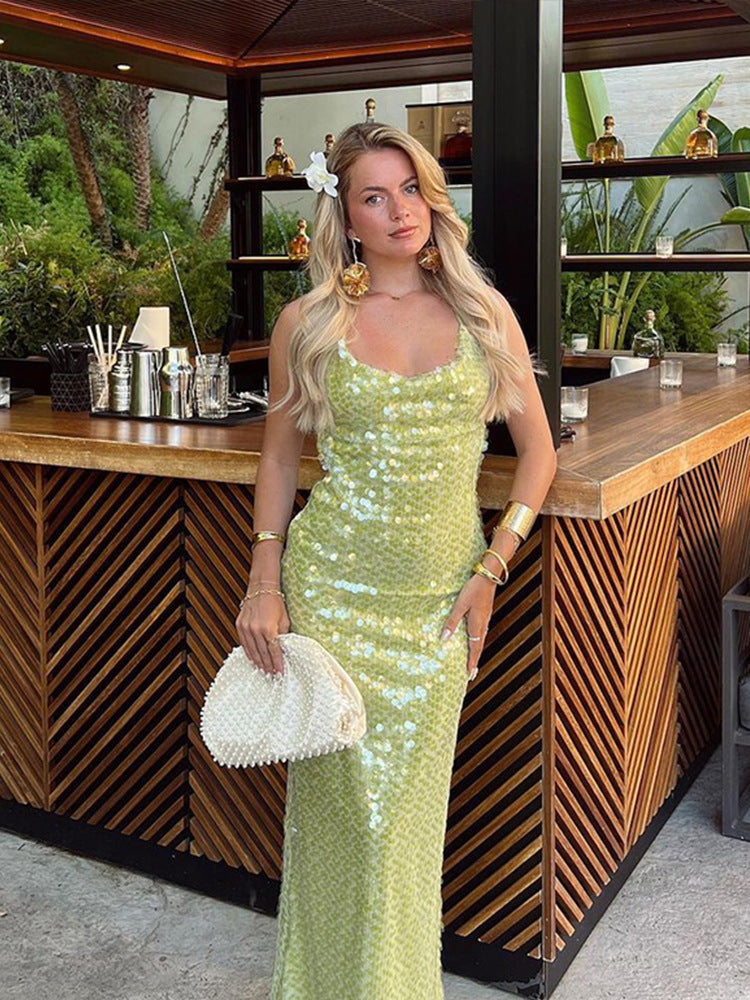 Gregoria – Abito Maxi con Paillettes Scintillanti Verde 4