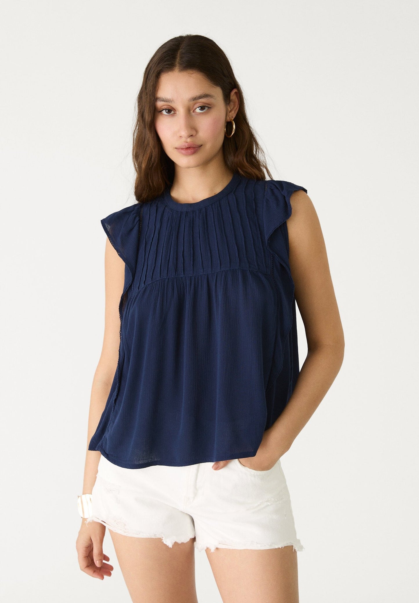 Greta – Blusa con Volant Fluida Blu Elegante