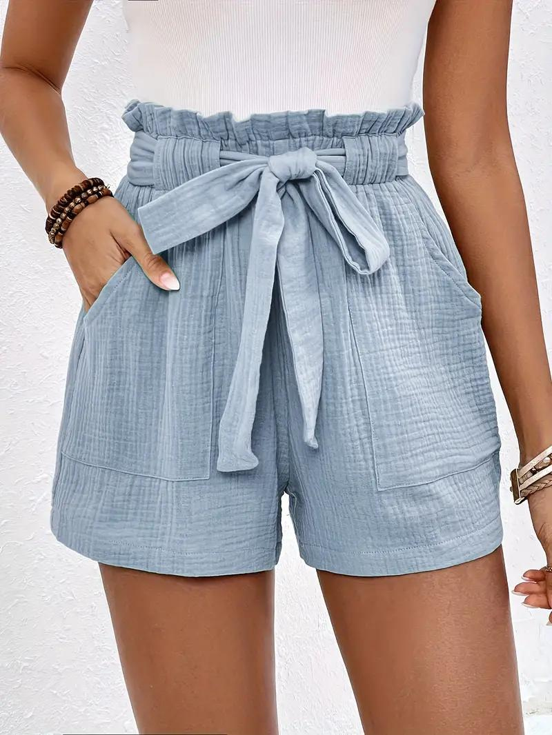 Guglielmina - Shorts a Vita Alta con Cintura Azzurro