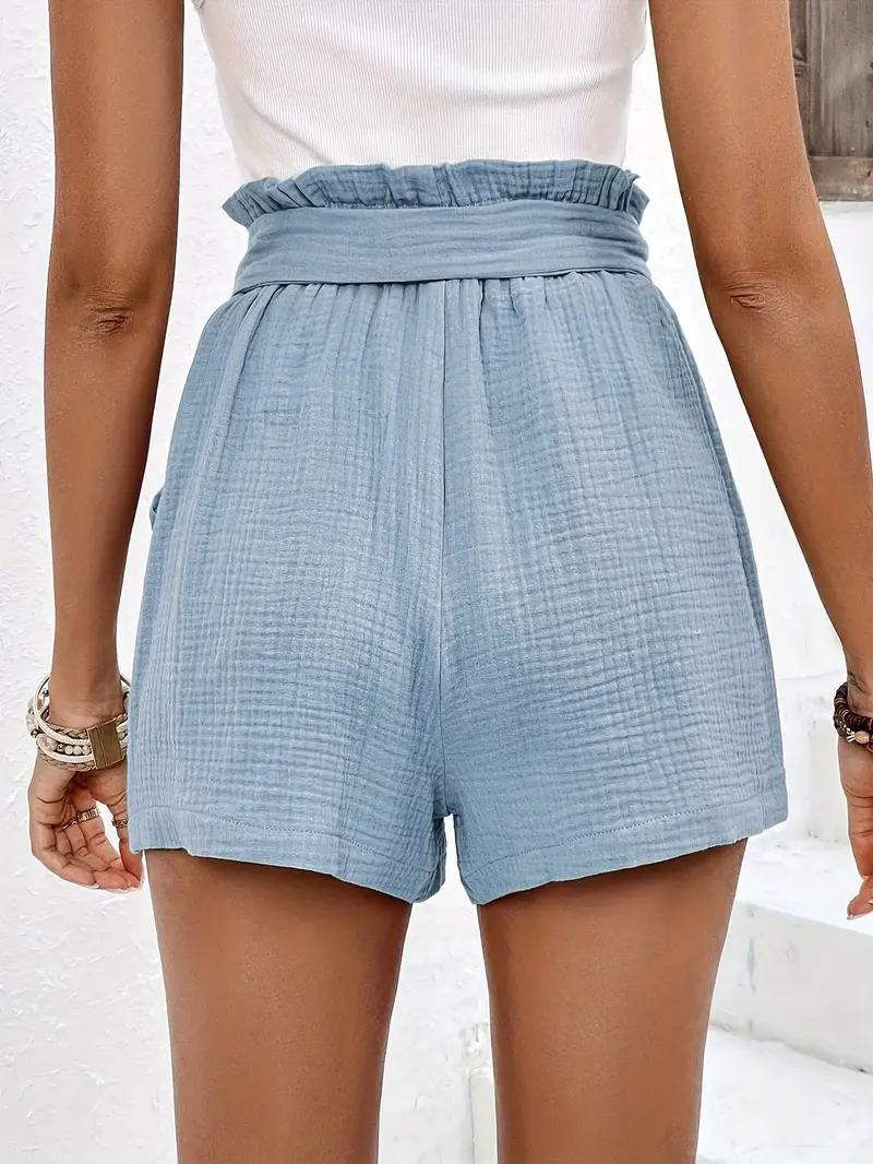 Guglielmina - Shorts a Vita Alta con Cintura Azzurro
