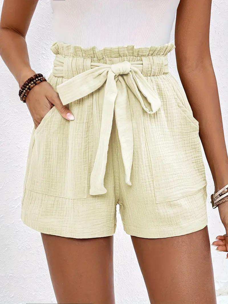 Guglielmina - Shorts a Vita Alta con Cintura Crema