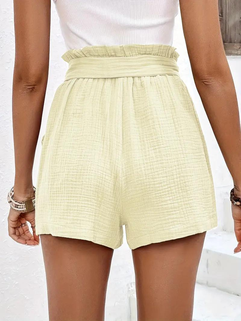 Guglielmina - Shorts a Vita Alta con Cintura Crema
