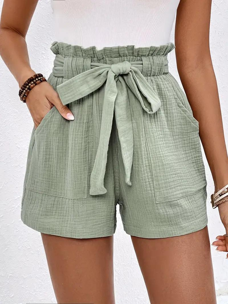Guglielmina - Shorts a Vita Alta con Cintura Verde