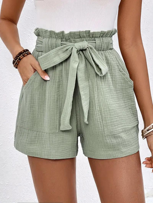 Guglielmina - Shorts a Vita Alta con Cintura Verde
