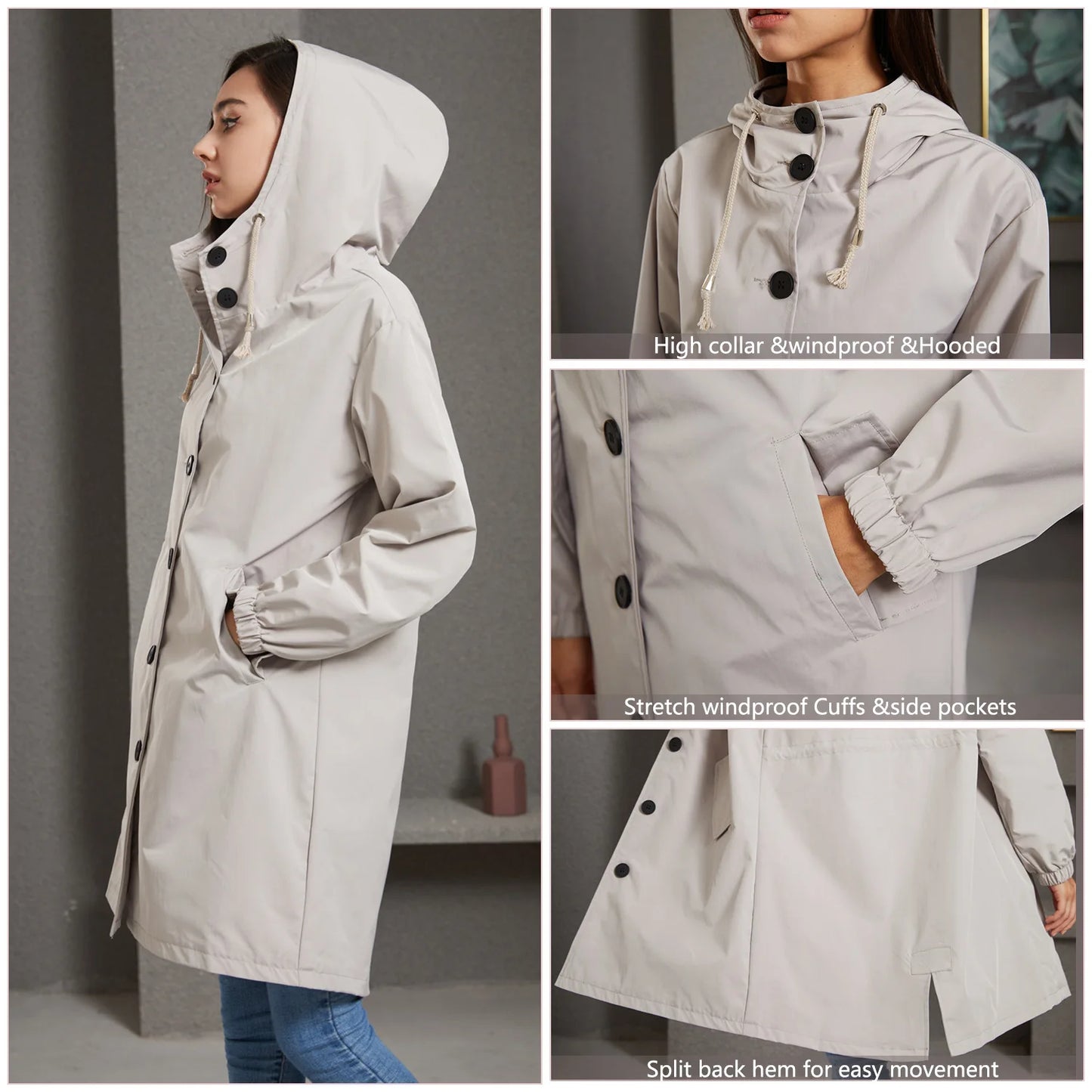 Anabella – Trench Coat Antivento con Cappuccio Donna