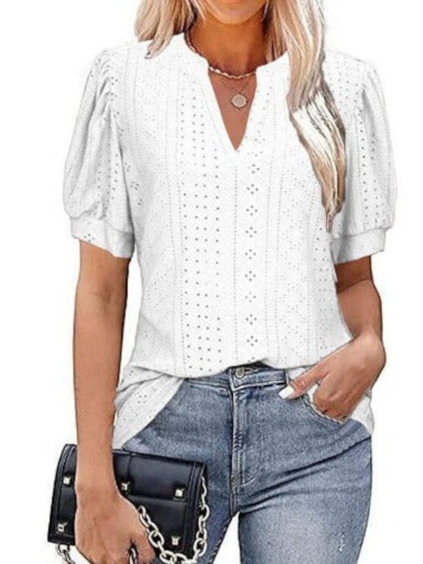 Haidee - Top Estivo Con Scollo A V Per Donna Bianco