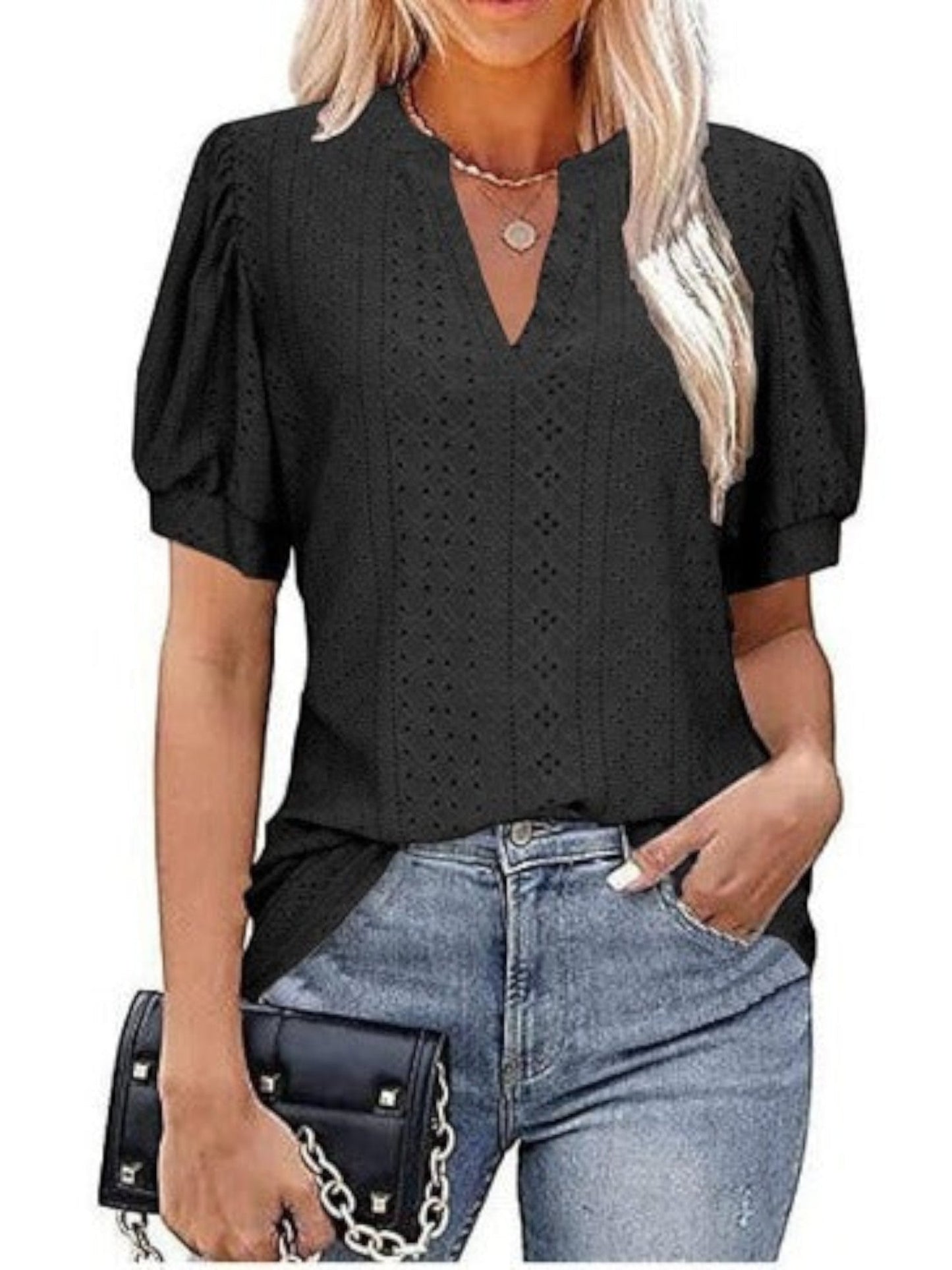 Haidee - Top Estivo Con Scollo A V Per Donna Nero