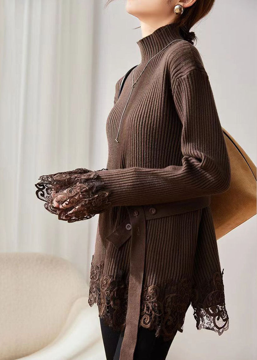 Jasmine - Maglione a Coste con Pizzo Floreale
