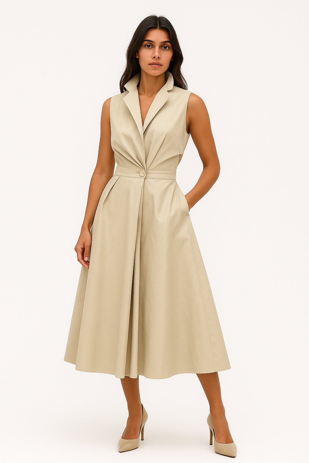 Hanina - Abito Elegante Donna in Cotone Comodo Beige