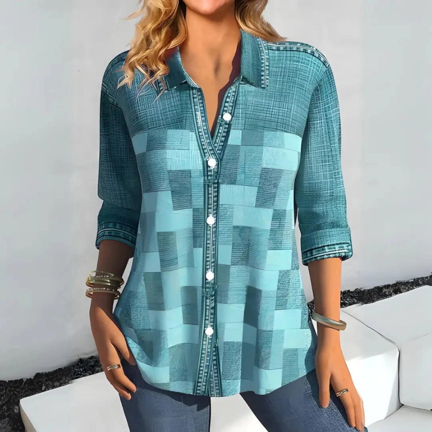 Hanya - Camicia Estiva a Quadri da Donna Azzurro