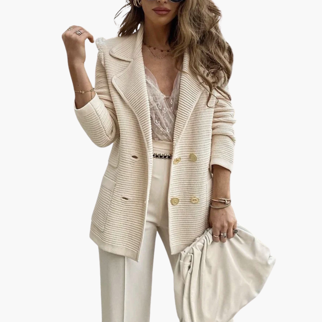 Harmony - Blazer Donna Lungo Doppiopetto in Maglia Albicocca