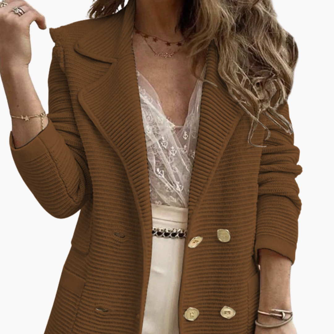 Harmony - Blazer Donna Lungo Doppiopetto in Maglia Marrone