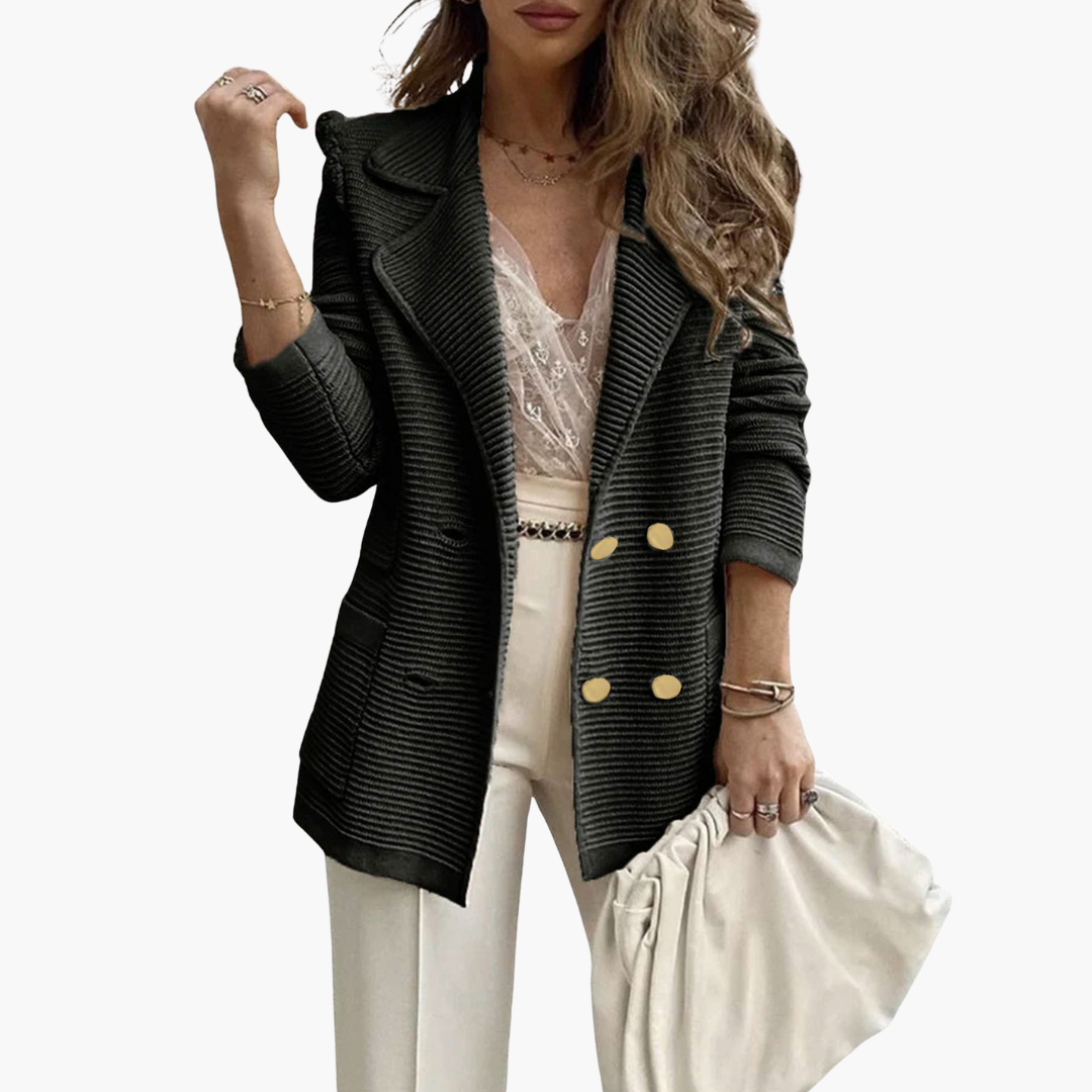 Harmony - Blazer Donna Lungo Doppiopetto in Maglia Nero