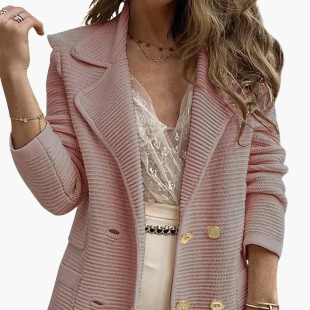 Harmony - Blazer Donna Lungo Doppiopetto in Maglia Rosa
