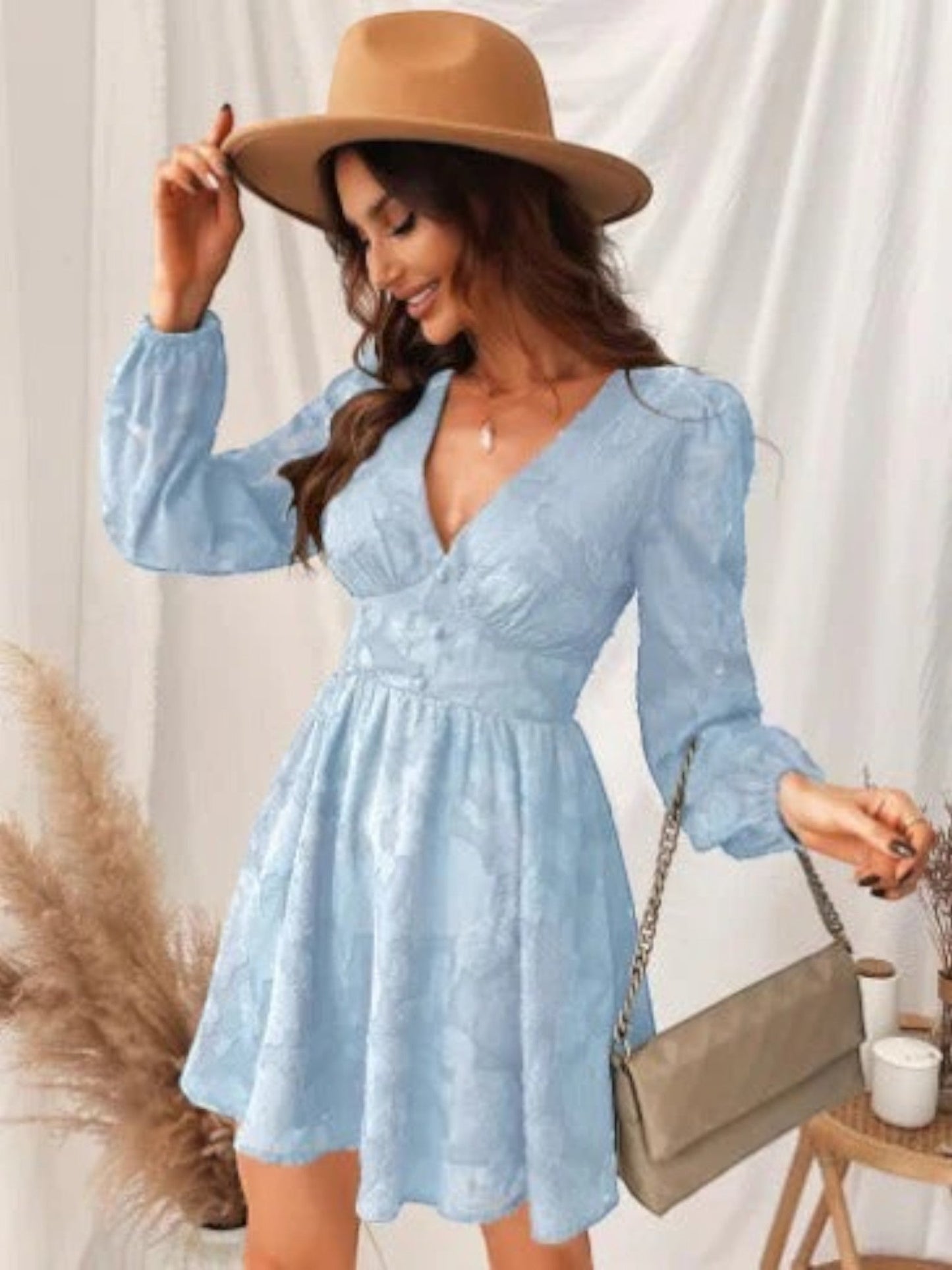 Hasna - Vestito Estivo Con Scollo A V Stampato Per Donna Azzurro