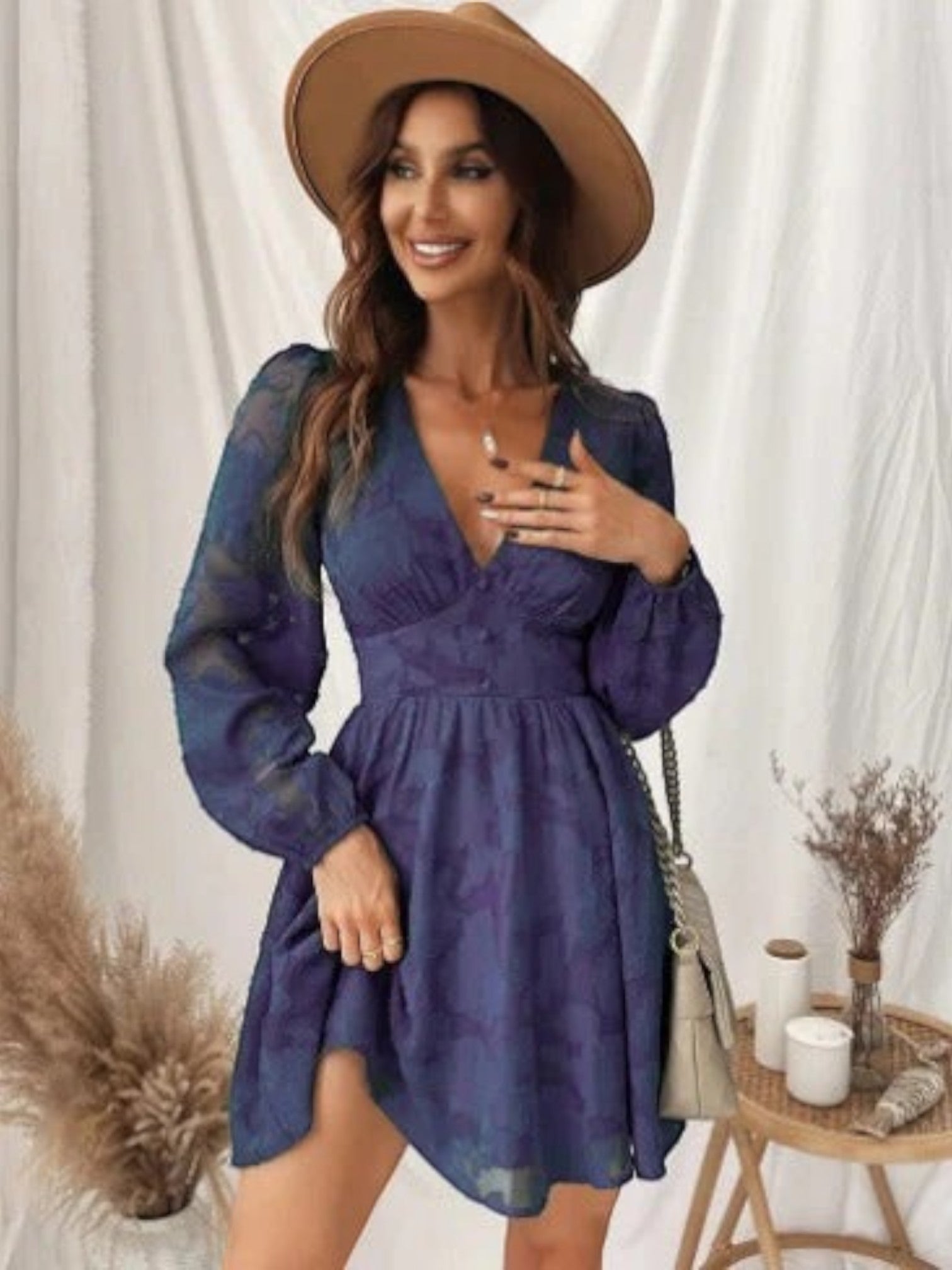 Hasna - Vestito Estivo Con Scollo A V Stampato Per Donna Blu navy