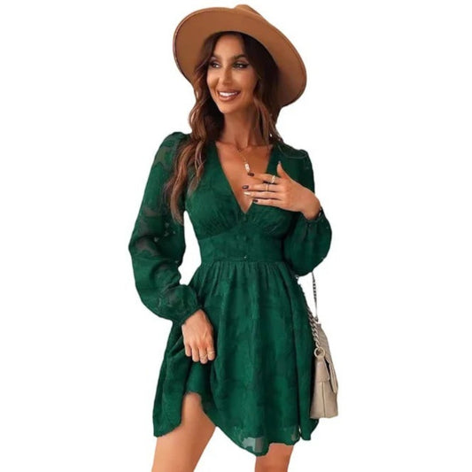 Hasna - Vestito Estivo Con Scollo A V Stampato Per Donna Verde