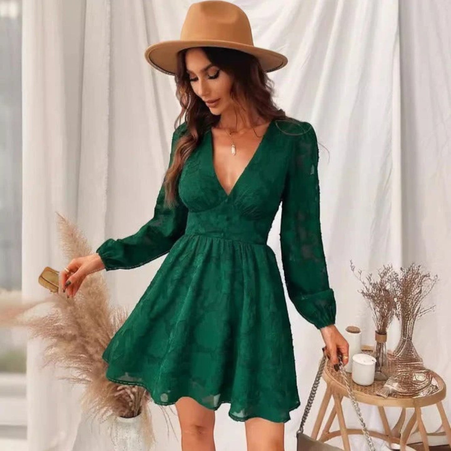 Hasna - Vestito Estivo Con Scollo A V Stampato Per Donna Verde 2