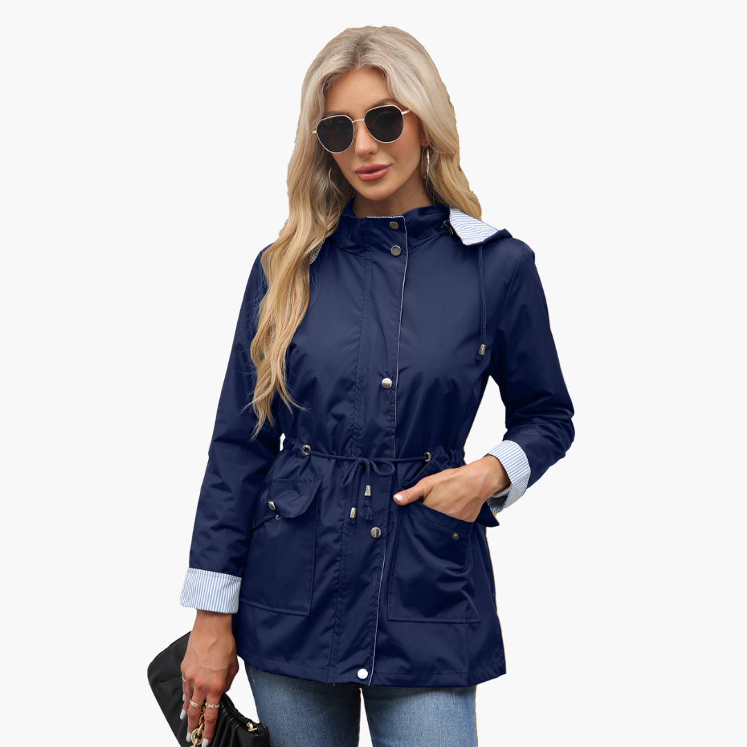 Heidi - Wasserdichte Damen-Regenjacke mit Kapuze aus Polyester Blu Navy