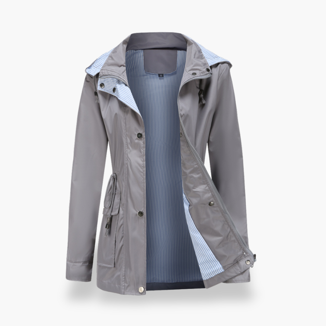 Heidi - Wasserdichte Damen-Regenjacke mit Kapuze aus Polyester Grigio