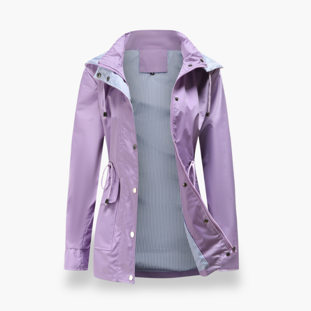 Heidi - Wasserdichte Damen-Regenjacke mit Kapuze aus Polyester Viola Chiaro