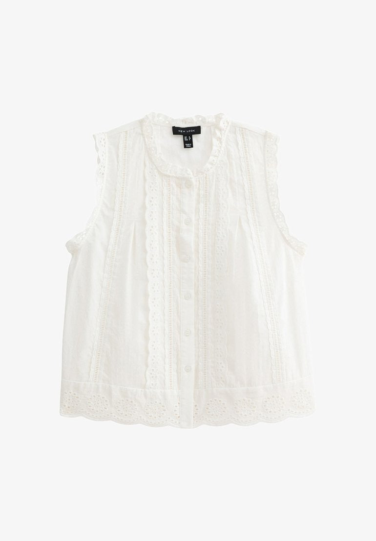 Helga – Top Bianco Smanicato in Broderie Anglaise