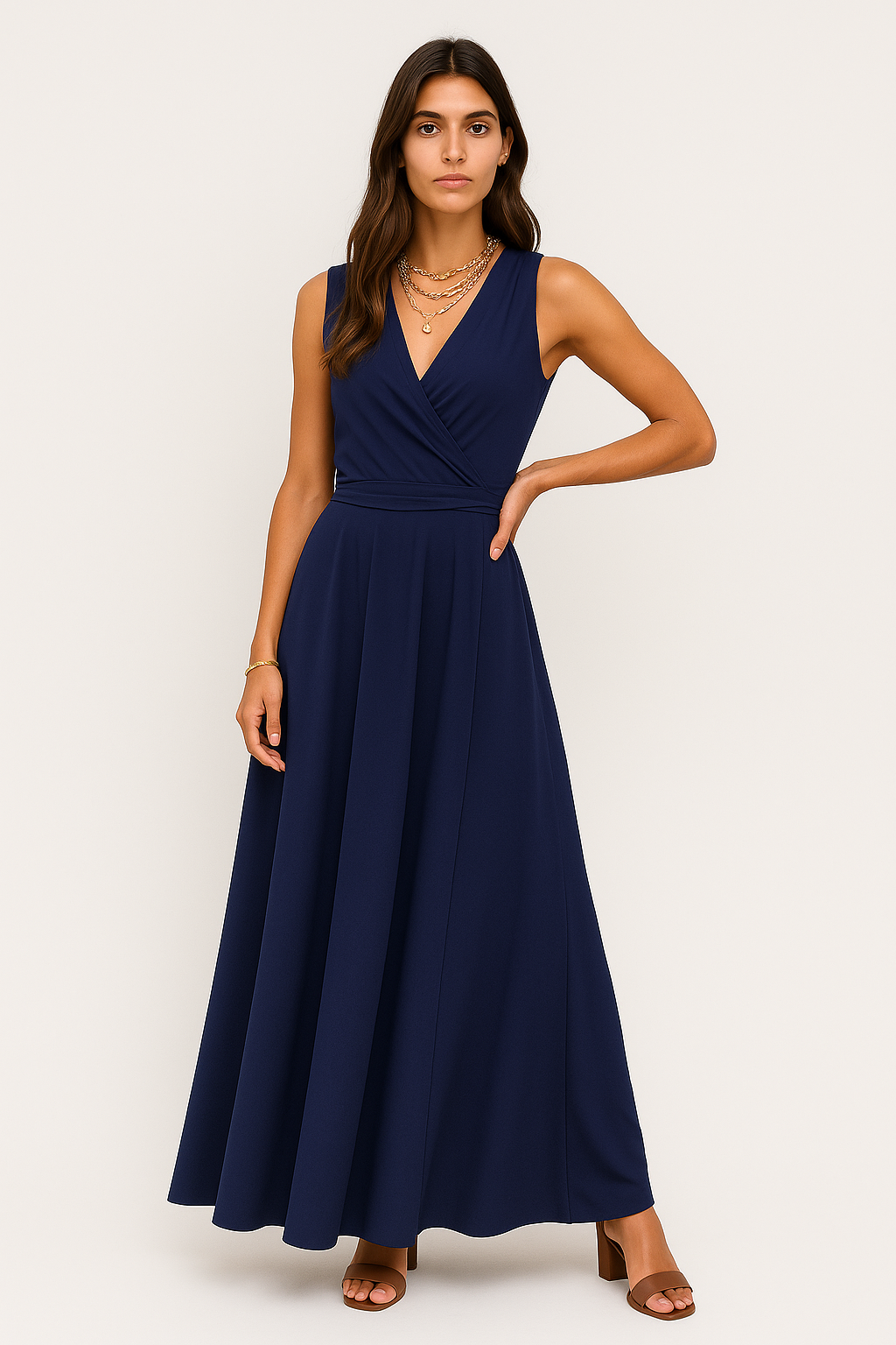 Henrika - Abito da Donna - Elegante Collo a V, Traspirante Blu navy