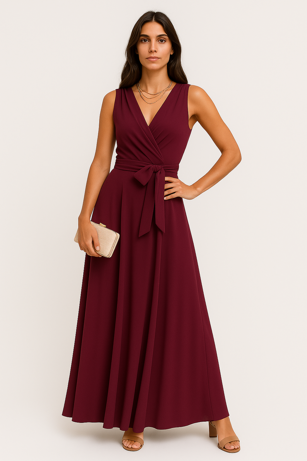 Henrika - Abito da Donna - Elegante Collo a V, Traspirante Rosso
