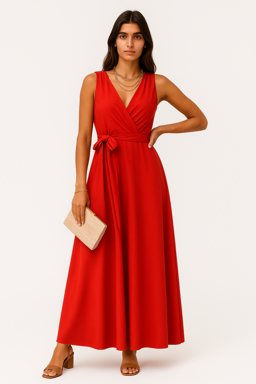 Henrika - Abito da Donna - Elegante Collo a V, Traspirante Rosso 2
