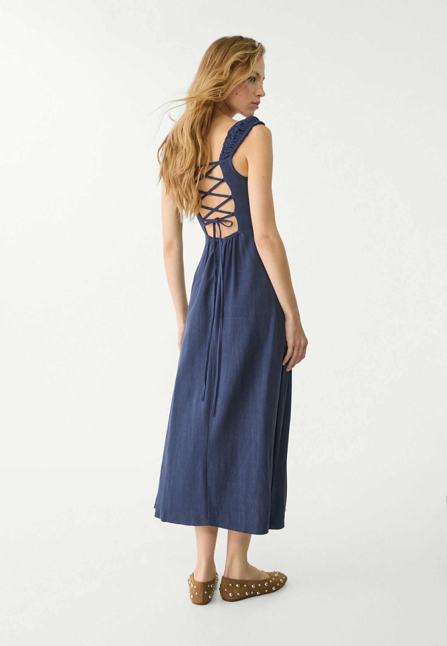 Herminia – Abito Midi con Schiena Incrociata Blu