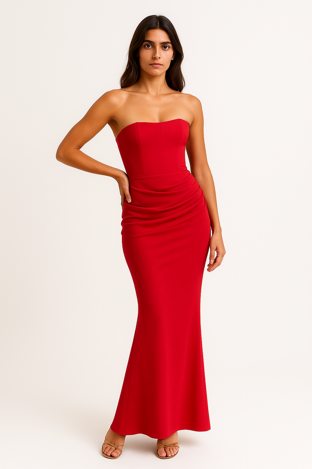 Hibaida - Abito da Donna Seta Off-Shoulder Elegante Rosso