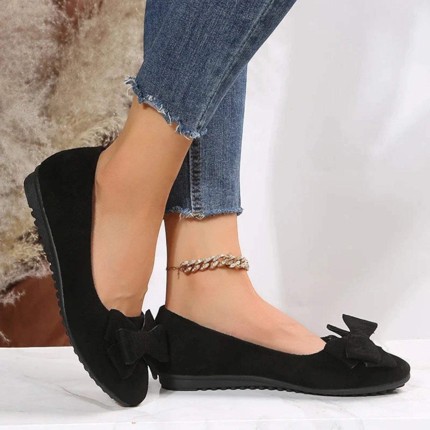 Hilaria – Scarpe Piatte Traspiranti con Fiocco per Donna Nero