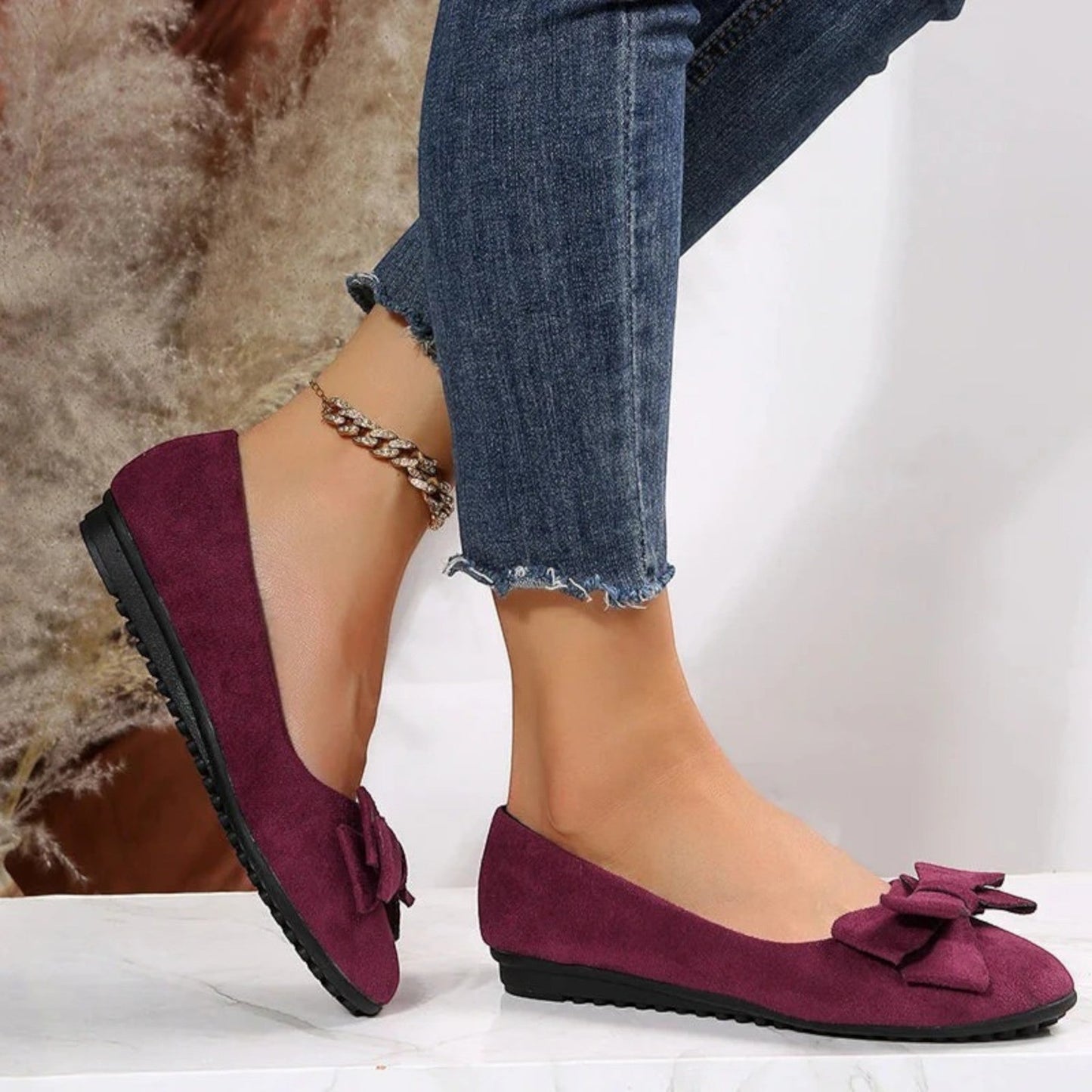 Hilaria – Scarpe Piatte Traspiranti con Fiocco per Donna Rosso Vino