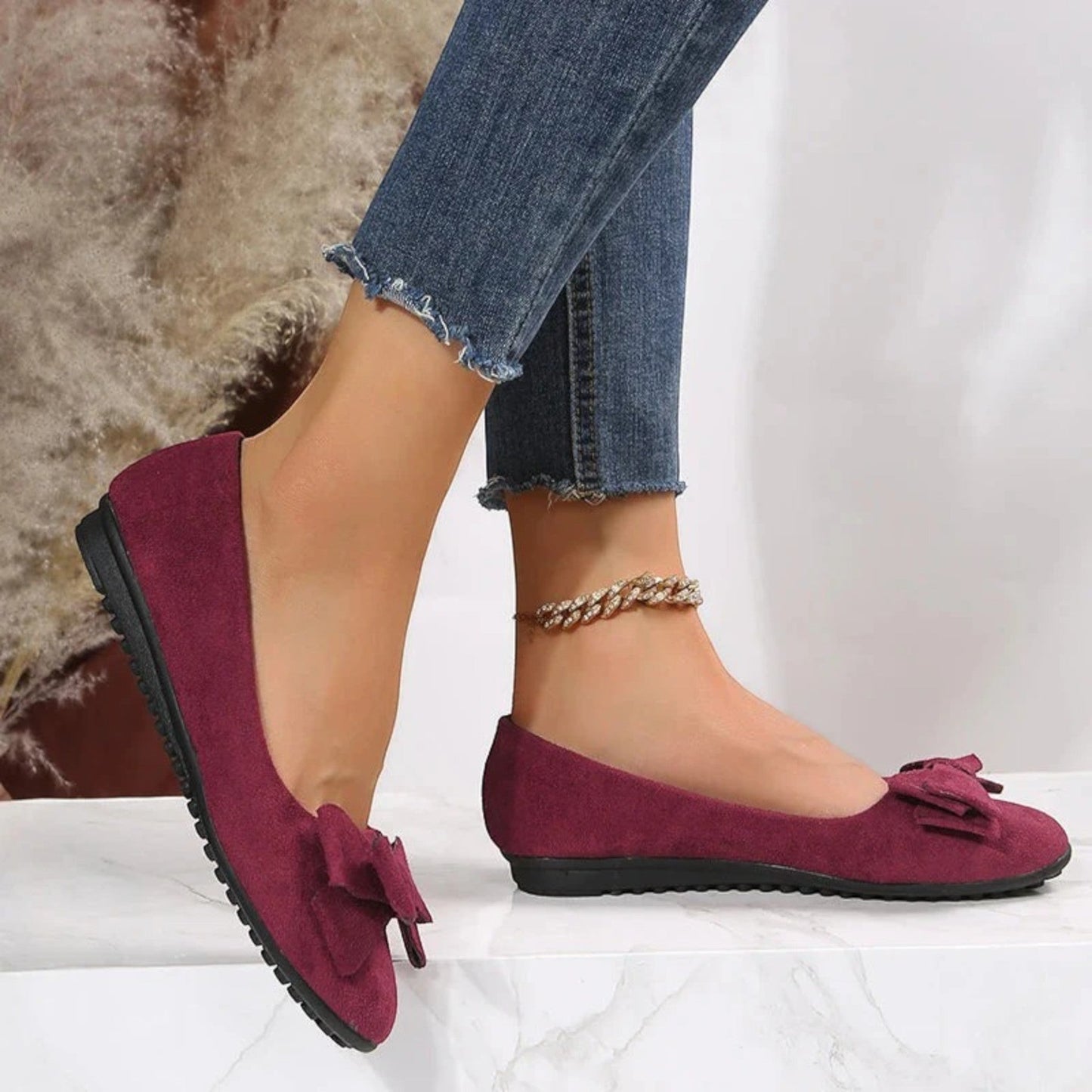 Hilaria – Scarpe Piatte Traspiranti con Fiocco per Donna Rosso Vino 2