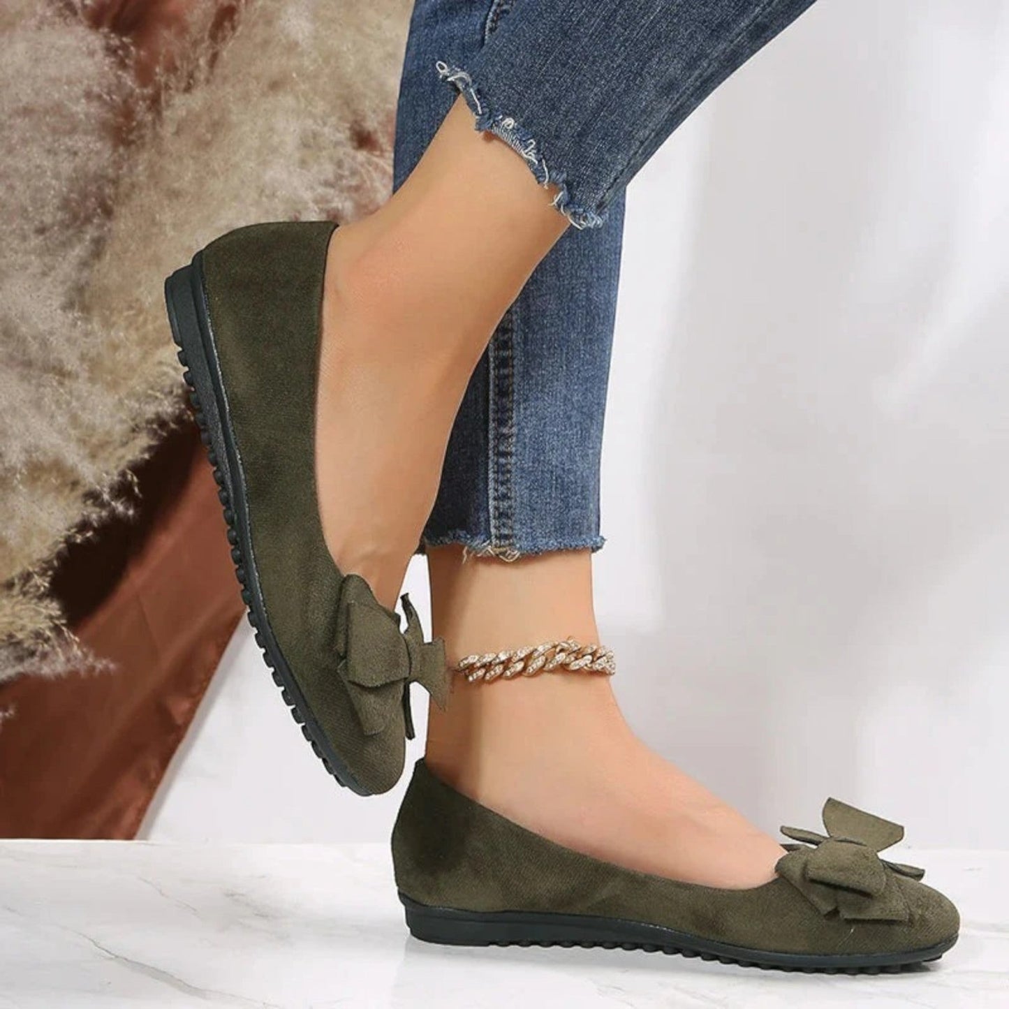 Hilaria – Scarpe Piatte Traspiranti con Fiocco per Donna Verde