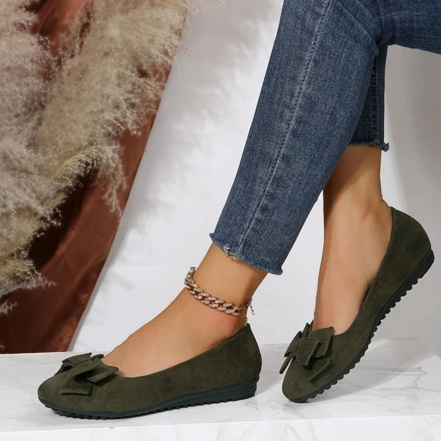 Hilaria – Scarpe Piatte Traspiranti con Fiocco per Donna Verde 2