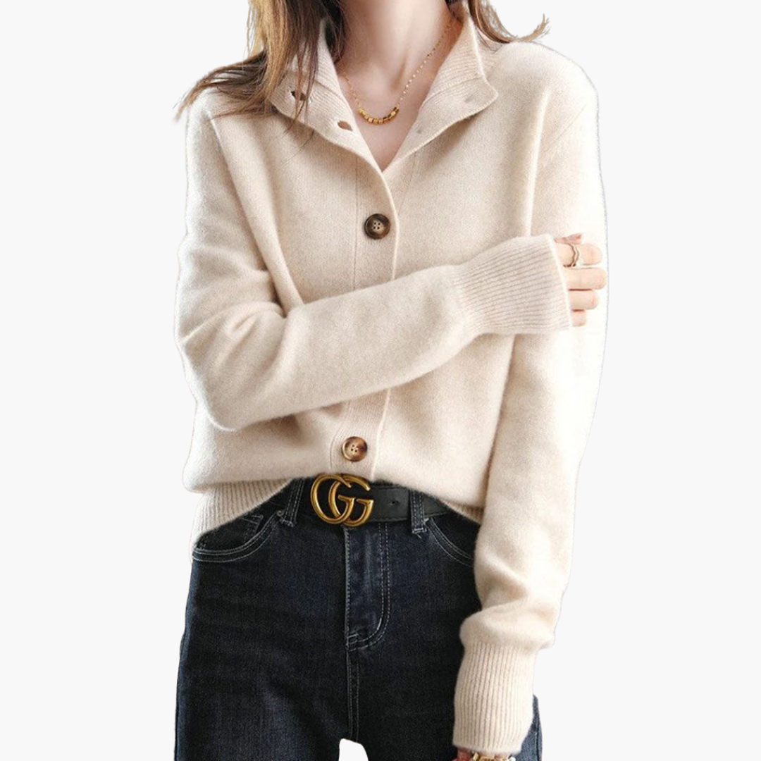 Hilda - Cardigan Donna in Morbido Tessuto con Bottoni Beige