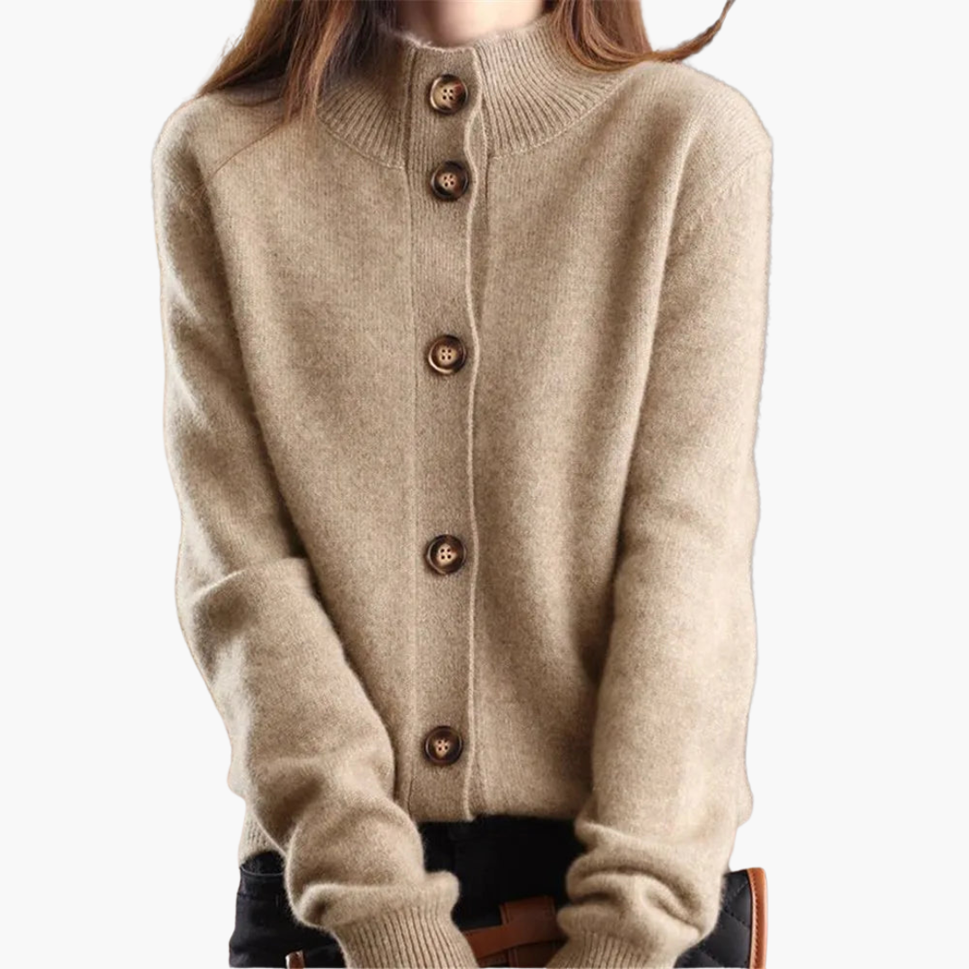Hilda - Cardigan Donna in Morbido Tessuto con Bottoni Cammello