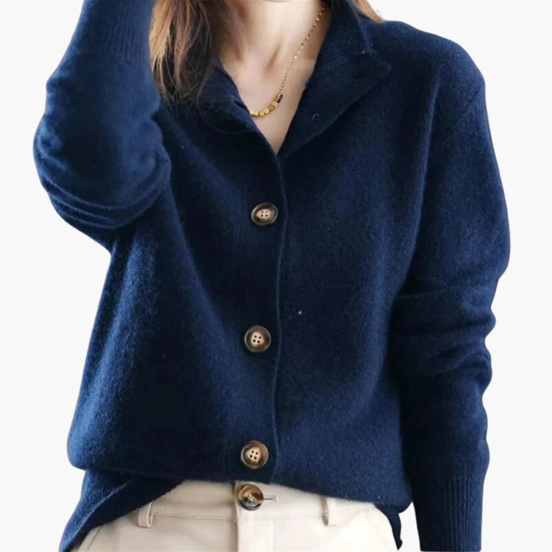 Hilda - Cardigan Donna in Morbido Tessuto con Bottoni Navy