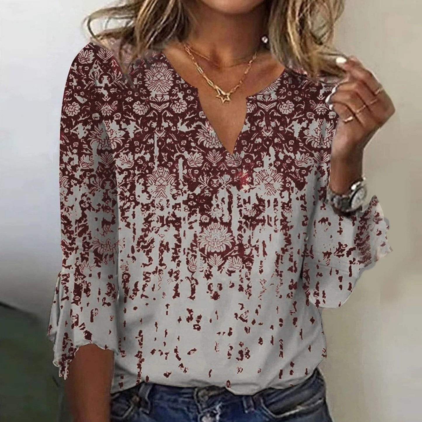 Hilma - Top Stampato Con Scollo A V Per Donna Rosso
