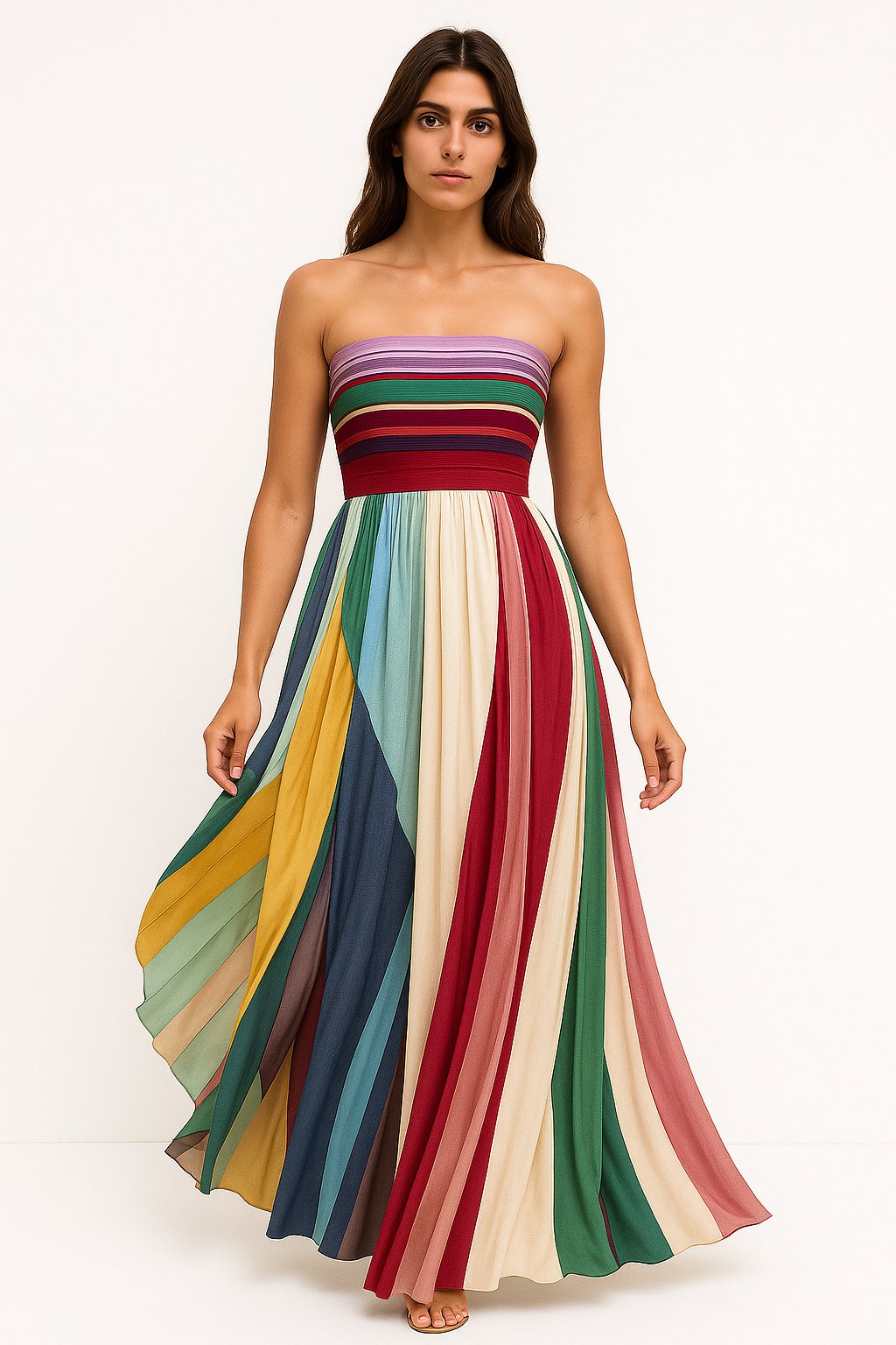 Hortensia – Vestito Lungo Elegante in Tessuto Estivo Premium Multicolore
