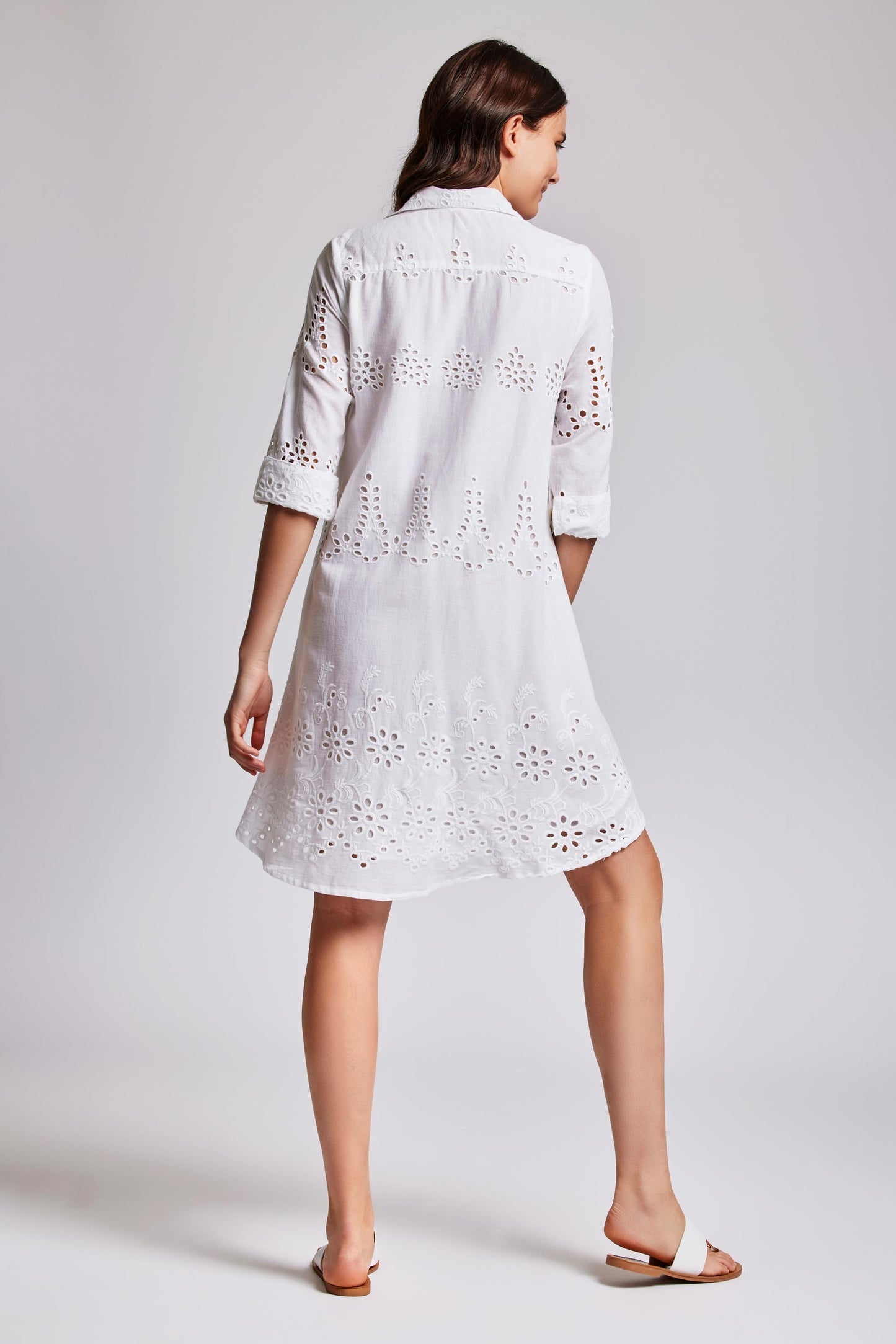 Quinara - Abito Camicia Ricamato Elegante Donna Chic