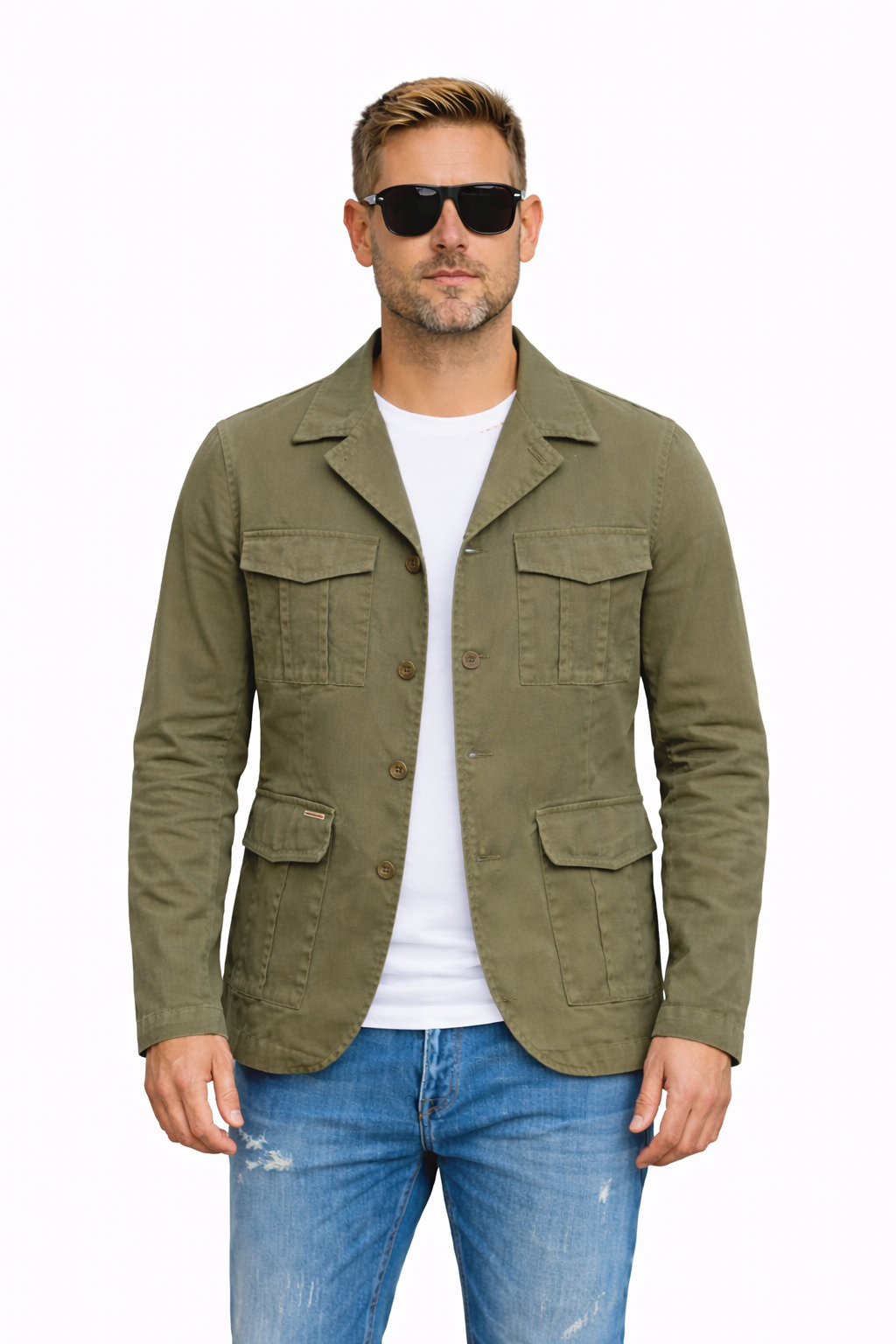 Dino - Polo Verde Military Strutturata Uomo Contemporanea