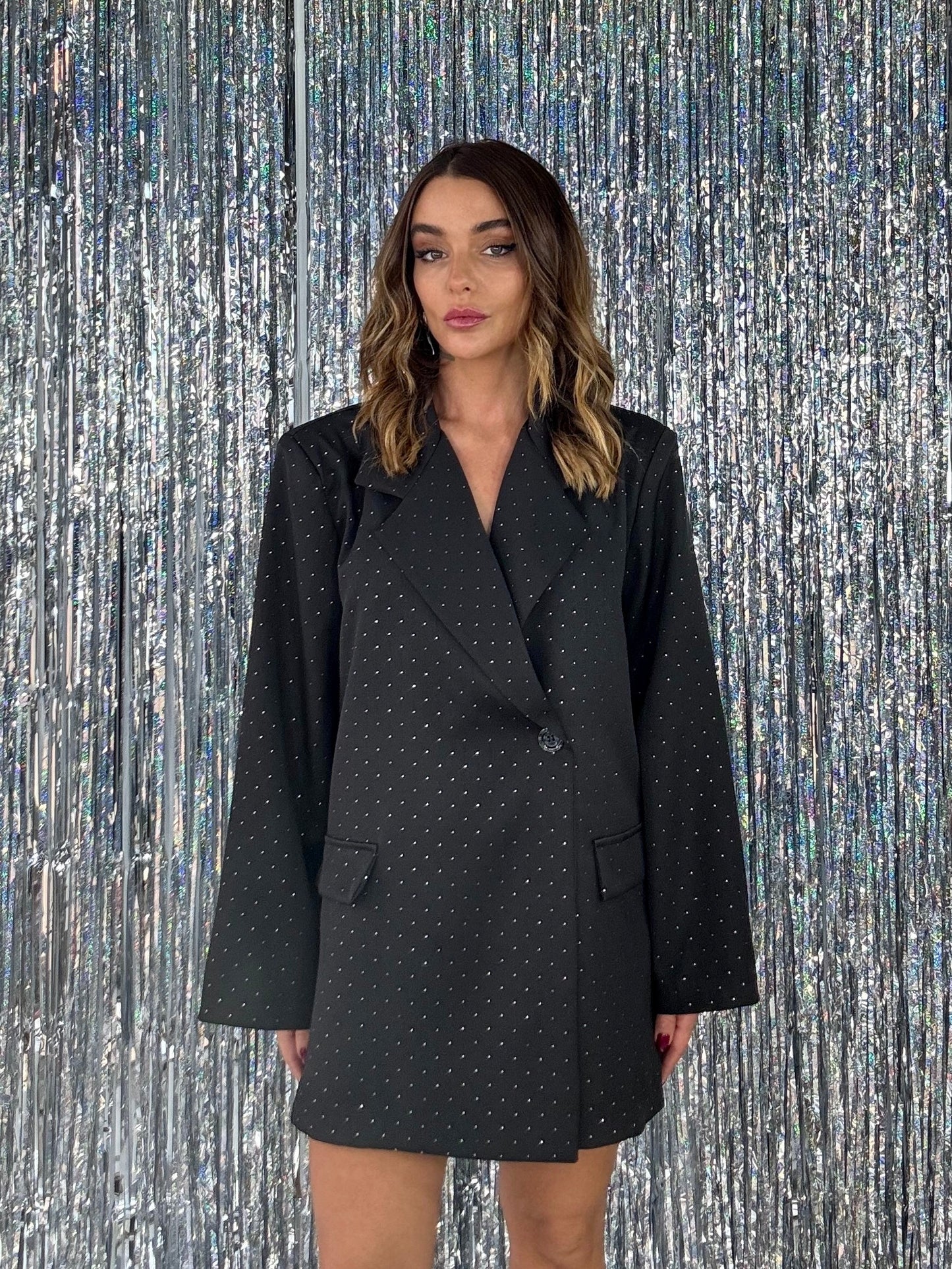 Jasmin – Blazer Over Kimono Con Strass Nero